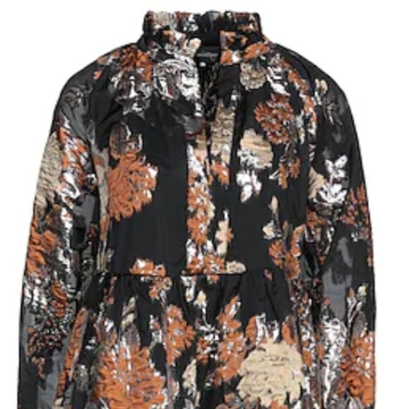 OTTOD'AME FLORAL Made in Italy METALLIC MINI DRESS Brown SIZE MEDIUM - Picture 11 of 16